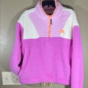 NWT Colorful Jr. Fluffy Faux Fur Sweatshirt w/ Pockets Pink White Orange Trim